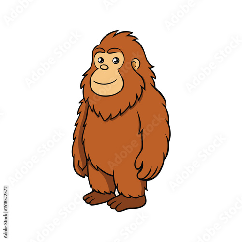 Cartoon Bigfoot Illustration A Friendly and Furry Cryptid Standing Tall on a White Background Ready for Adventure and Folklore Fun This cartoon illustration