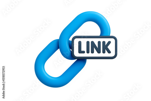 3D Blue Chain Link Icon with White Background and LINK Text