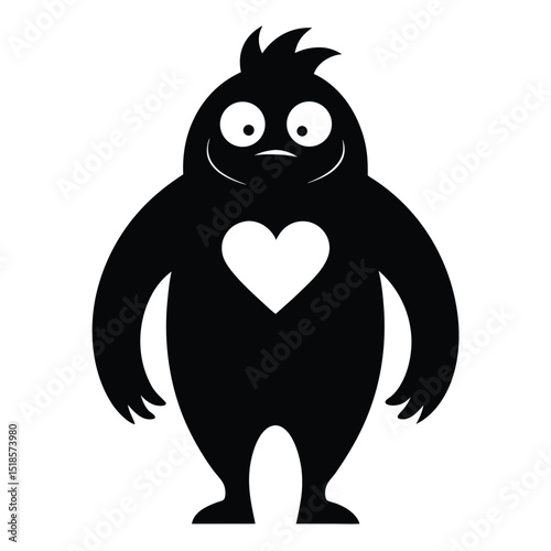 Cartoon Black Monster with Heart Illustration on a White Background Perfect for Valentine s Day or a Love Themed Design Project This black