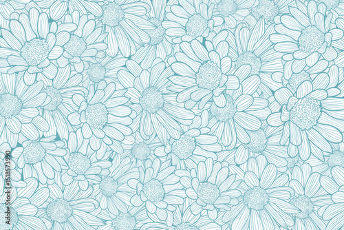 Seamless pattern with hand drawn daisies.