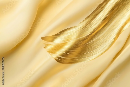 A sleek gold brushstroke on a soft powder yellow background, with a smooth gold blot smear blending outward, forming a tranquil and elegant design.