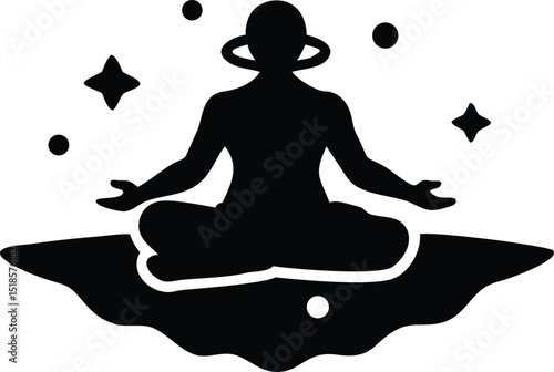 Cosmic Meditation Silhouette of Person Floating in Space