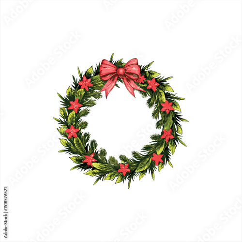 christmas wreath on white background