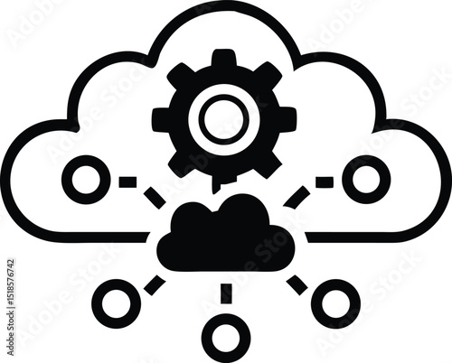 Minimal cloud based service icon in black with transparency for design