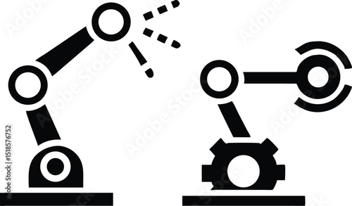 Minimalist robotics and automation icons in black and white vector design