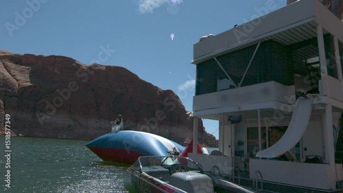 Wallpaper Mural Person being launched high into the air from large inflatable blob in super slow motion Torontodigital.ca