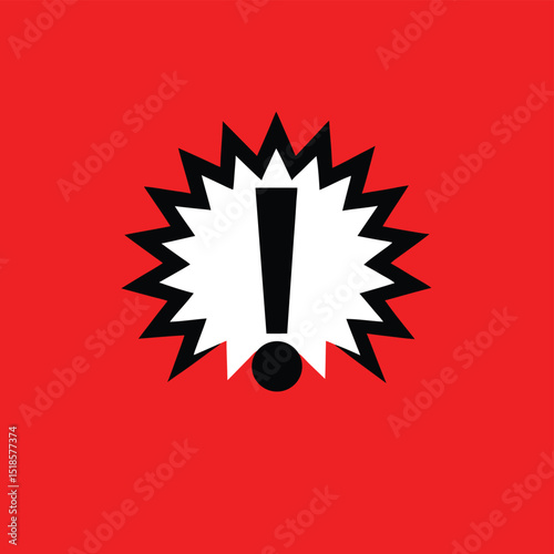 Bold exclamation mark in a burst with red background perfect for warnings and attention grabbing