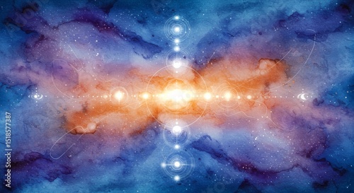 Abstract watercolor of colorful galaxy