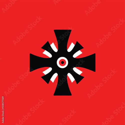 Abstract geometric design with red and black cross element on transparent background