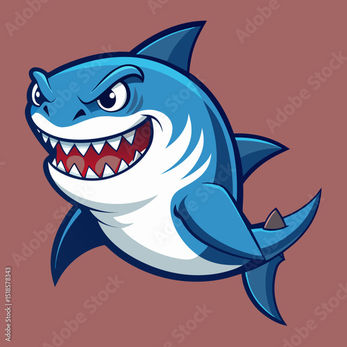 Angry Shark Cartoon – Vector Illustration Isolated on White Background

