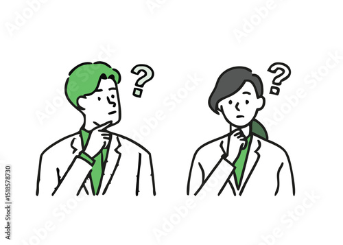 Brainstorm, idea discussion concept. Questions and discussion in search of an answer in the working team of office employees. Problem solving and Brainstorming concept. Vector illustration.