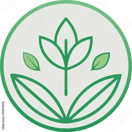Minimalist Green Plant Logo Design Inside a Circle Representing Organic Growth Natural Beauty and Sustainable Practices for Eco Friendly Brands and Environmentally Conscious Businesses