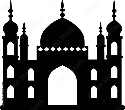 Islamic mosque black silhouette vector art and illustration

