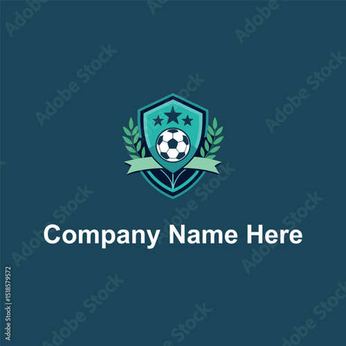 Shield soccer ball laurel stars ribbon dark blueteal 