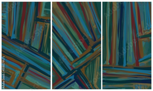 Modern interior triptych. The picture is painted by hand on a tablet.