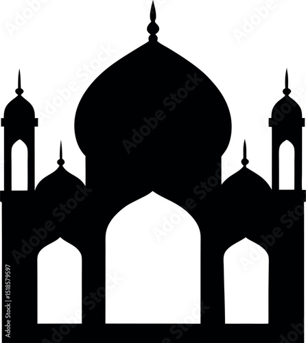 Islamic mosque black silhouette vector art and illustration
