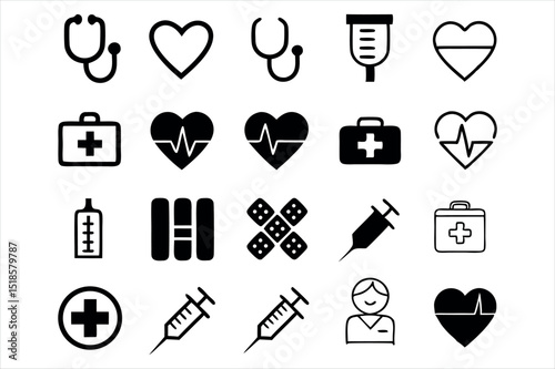 Set of Simple Black and White Medical Icons