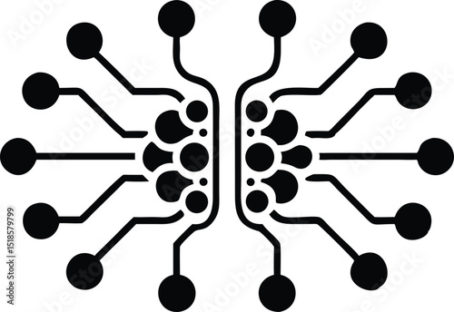 Abstract neural network silhouette design featuring data flow stylized icons