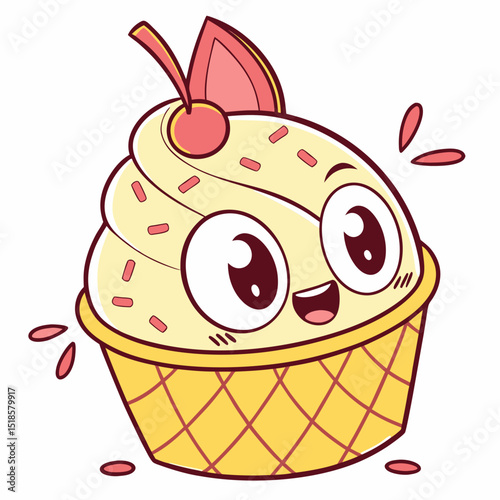 Cute Kulfi Cartoon Character with Big Eyes and Happy Face