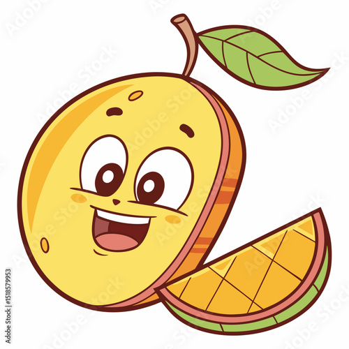 Cute Raw Mango Cartoon Vector Clip Art for Summer Design Projects