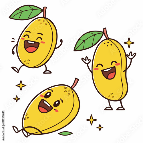 Raw Mango Icon Set in Fun, Playful Cartoon Clip Art Style