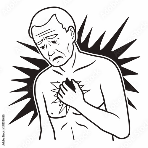 Realistic Medical Illustration of Sudden Chest Pain in Elderly Man