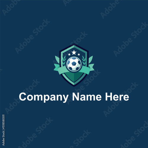 Shield soccer ball laurel stars ribbon dark blueteal