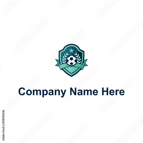 Shield soccer ball laurel stars ribbon dark blueteal
