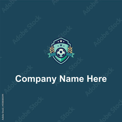 Shield soccer ball laurel stars ribbon dark blueteal
