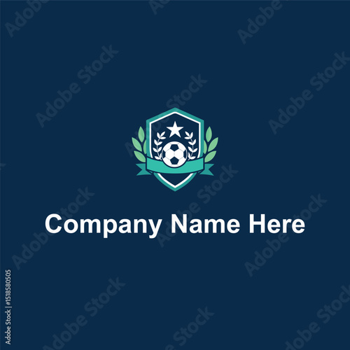 Shield soccer ball laurel stars ribbon dark blueteal
