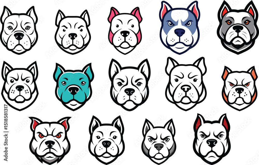 Fototapeta premium Pit Bull Dog Face Logo Set Vector Illustration
