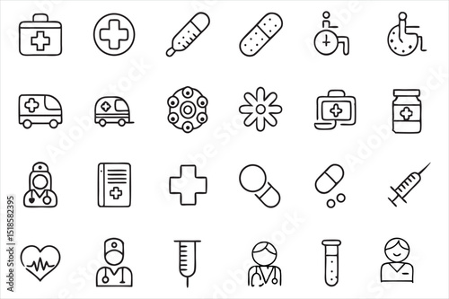 Set of Simple Black and White Medical Icons