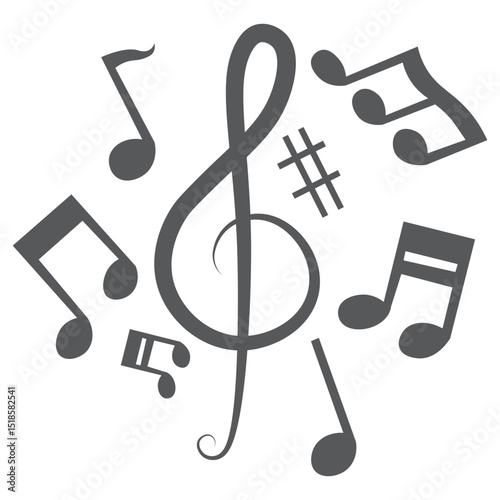 High-quality musical illustrations presenting vibrant notes and clef graphics for creativity