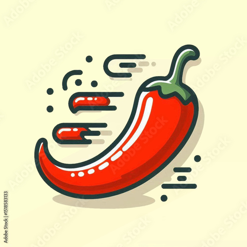 A red chili pepper illustration with motion lines on a light yellow background