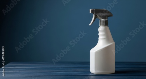 Mockup of a spray bottle on a table and dark blue background
