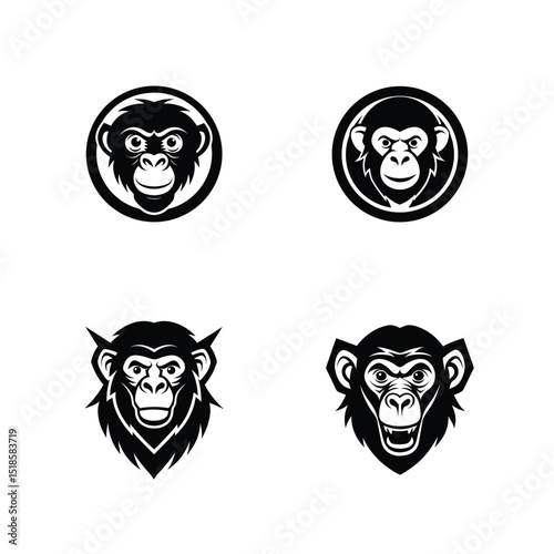Set of chimpanzee head silhouette ideal for jungle and wildlife designs vector illustration.