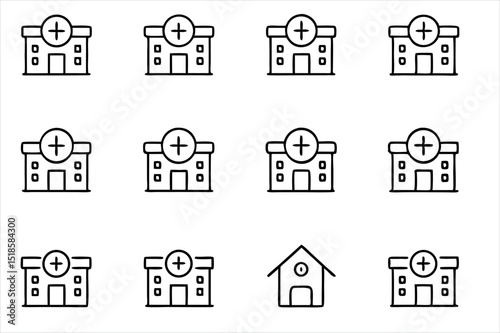 Simple Line Art Hospital Building Icons