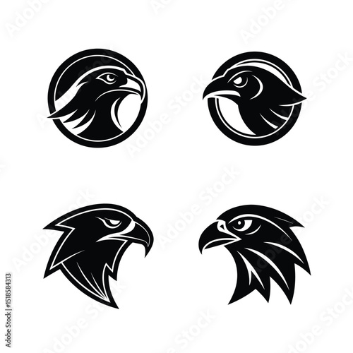 Set of falcon head silhouette for fast and fierce graphic design themes vector illustration.
