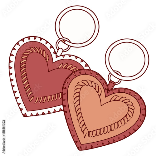 Two heart shaped keychains isolated on white background