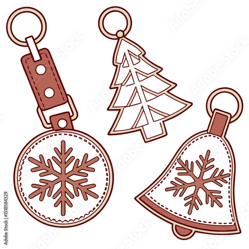 Christmas ornaments snowflake tree and bell isolated on white background