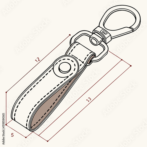 Keychain design with leather strap and metal clip isolated on white background