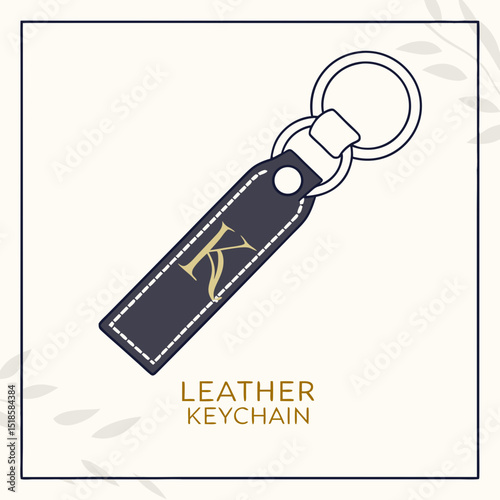 Leather keychain with initial isolated on white background