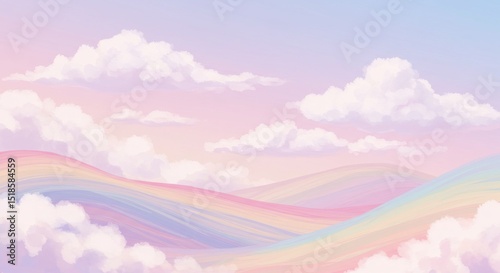 Dreamy pink clouds over soft hills.