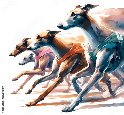 Dog racing. Greyhounds Run. Animal. Sport. Track. Racetrack. Close-up. Banner. Vector illustration