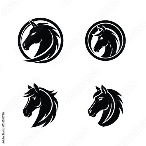Set of horse head silhouette for equestrian and racing inspired designs vector illustration. photo