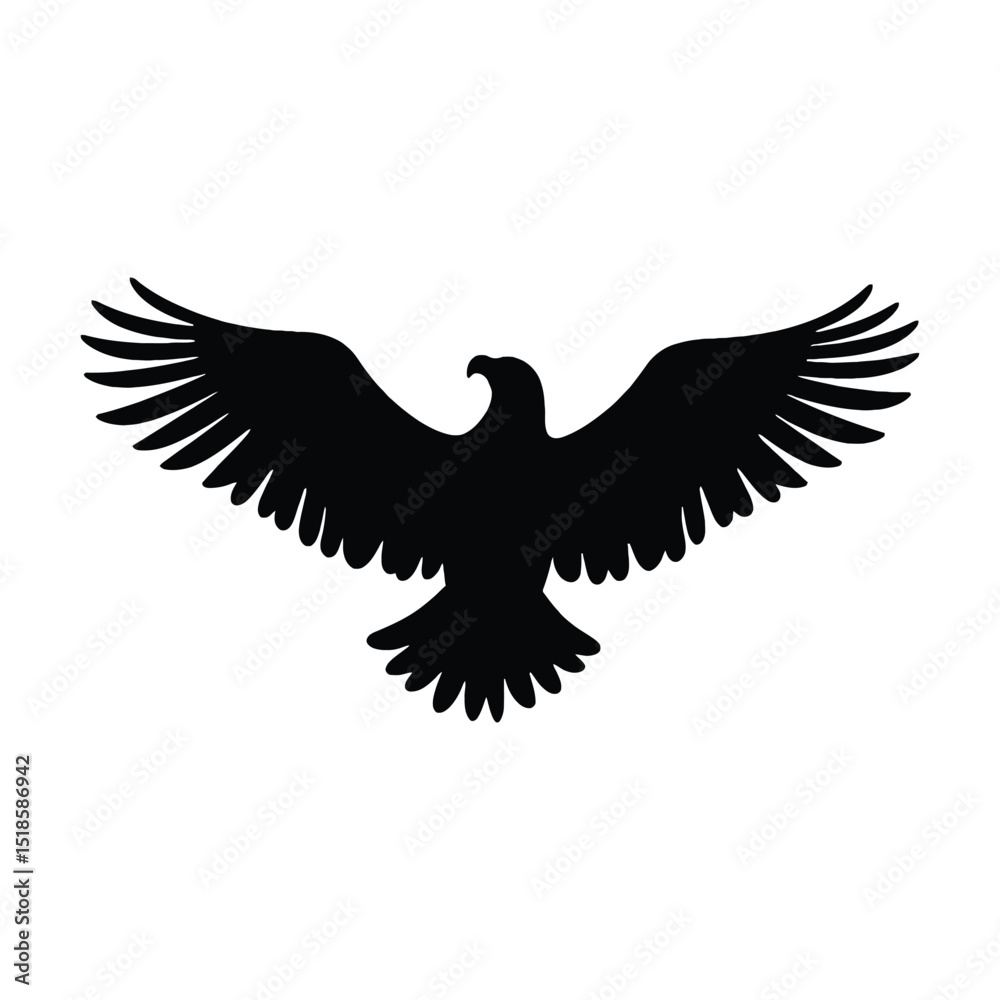 Fototapeta premium Silhouette of a majestic eagle with wings spread wide against a clean white background