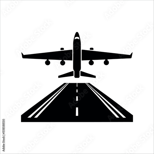 airplane landing on runway vector silhouette