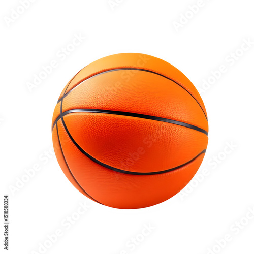Photorealistic orange basketball with rich red, orange, and yellow tones, sharp focus, detailed surface texture, isolated on transparent background

