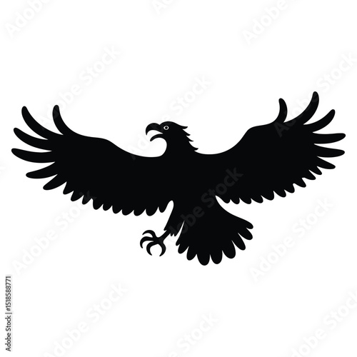 Silhouetted black eagle with outstretched wings vector illustration for design elements