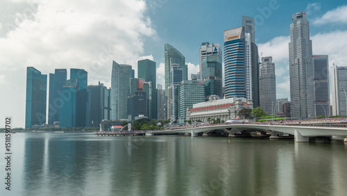 Fotografie Esplanade bridge and downtown core skyscrapers in the background Singapore timel